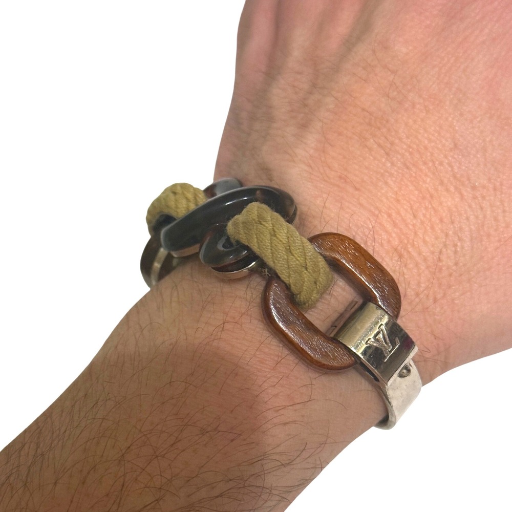 Rare Vintage Louis Vuitton Wood Tortoise Resin & Nautical‎ Rope Cuff Bracelet - Picture 9 of 11